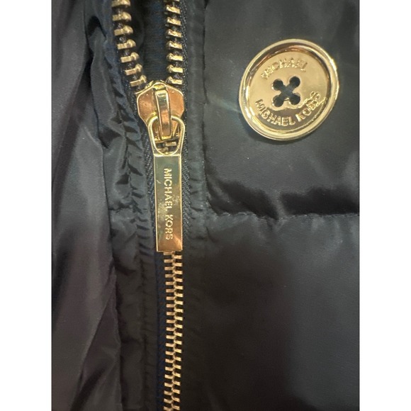 Michael Kors Black Belted Puffer Coat Jacket Gold Hardware Womens PM Petite Med - Picture 4 of 7